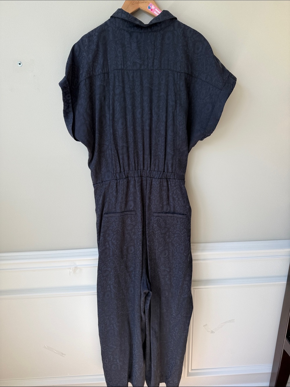 Ett:Twa James by Anthropologie Tie-Waist Button-Front Jumpsuit, Dark Navy Sz 12 - Picture 5 of 15